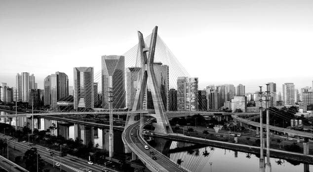 Aerial view of the famous cable-stayed bridge of Sao Paulo city.