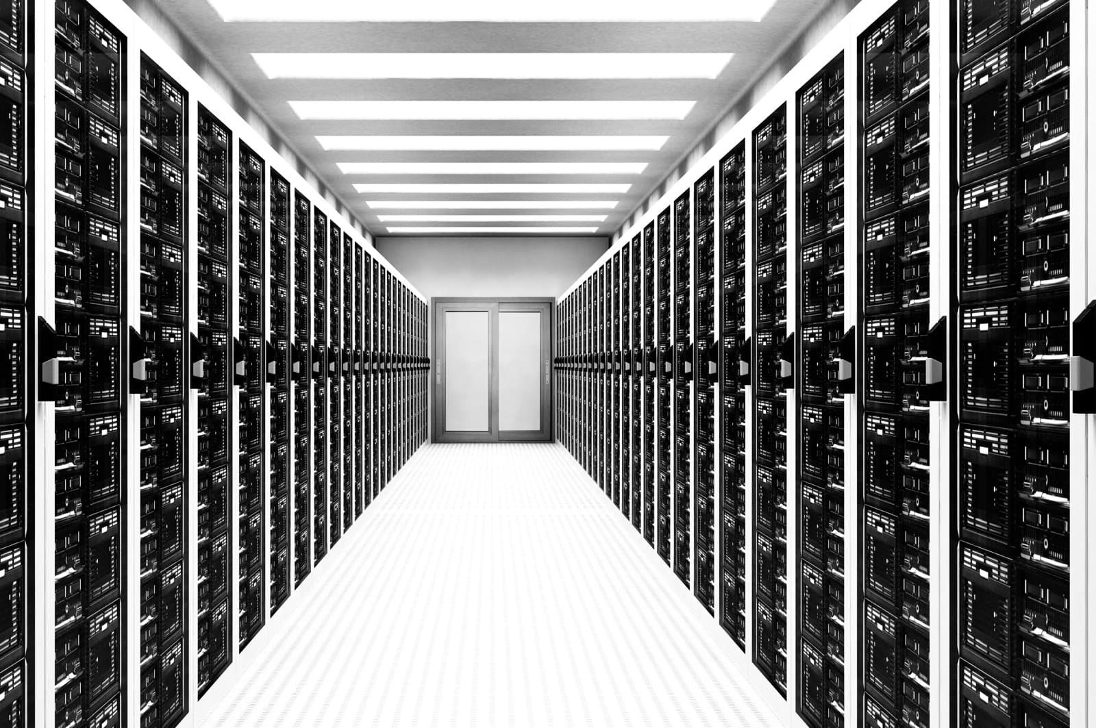 Rows of servers inside a data centre.